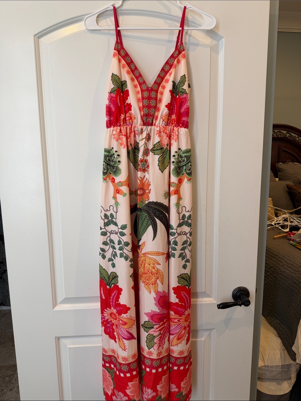 Floral Print Maxi Dress in Cream, Pink & Green